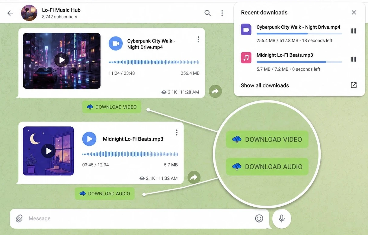 Telegram content download result